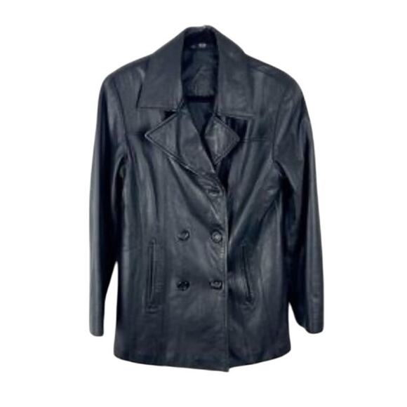 Leather Coat Black by‎ Jacqueline Ferrar Size Petite Small - Picture 1 of 11